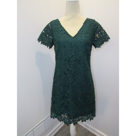 Ann Taylor Factory Womens Shift Dress Green Floral Lace Short Sleeve Size 2 NWT - Picture 16 of 16